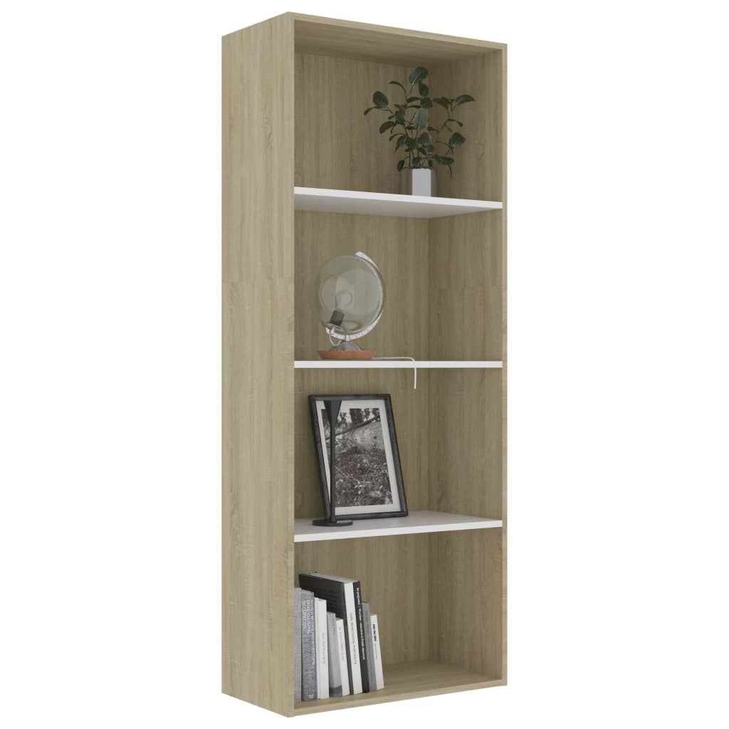 4-Tier Book Cabinet White and Sonoma Oak  Chipboard