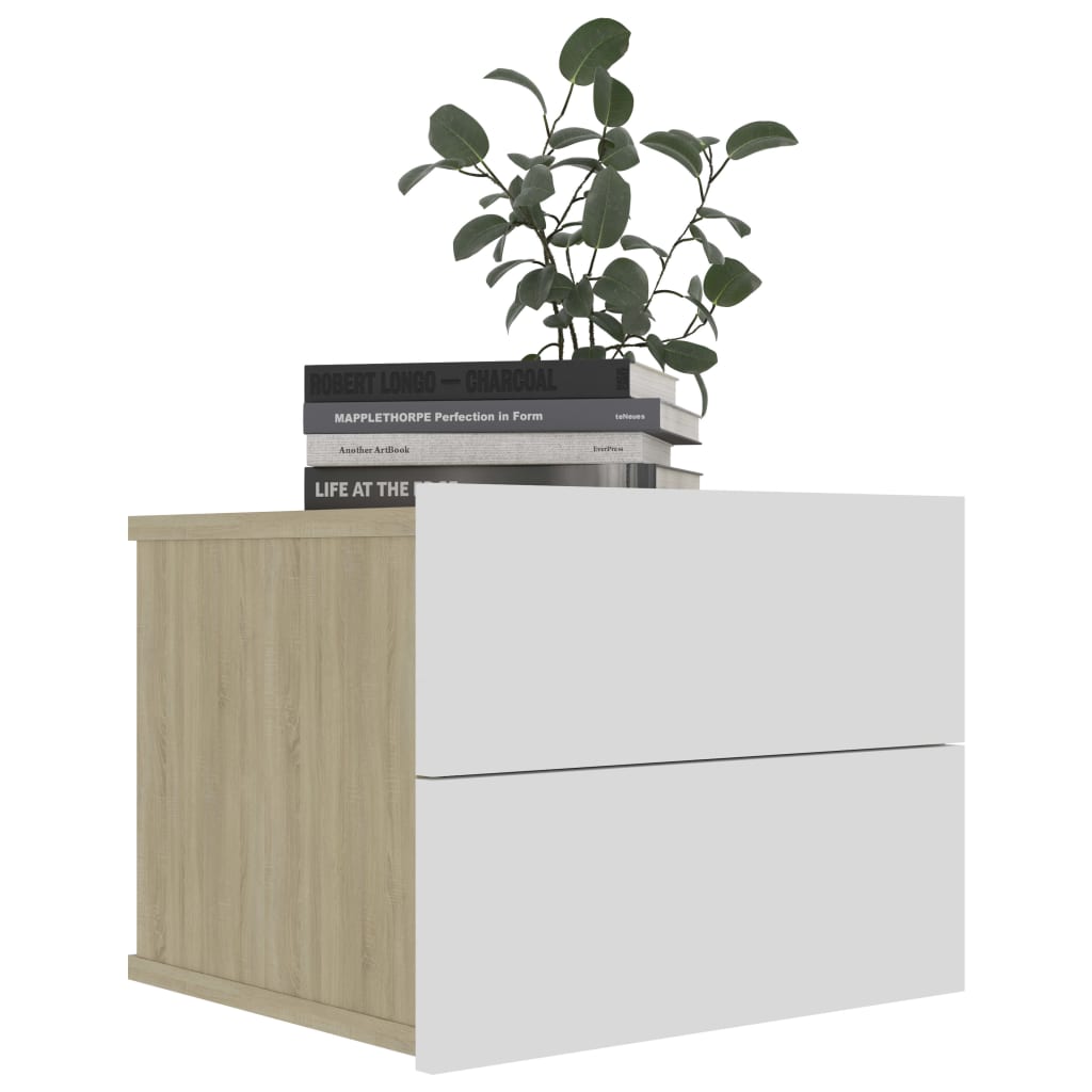 Bedside Cabinets 2 pcs White and Sonoma Oak Chipboard