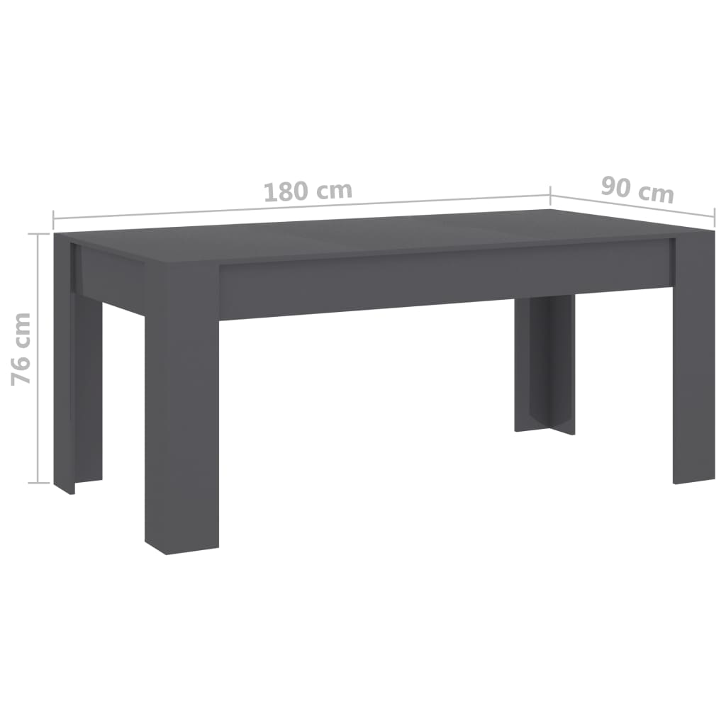 Dining Table High Gloss Grey 180x90x76 cm Chipboard