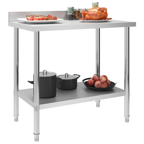 Kitchen Work Table with Backsplash - Stainless Steel