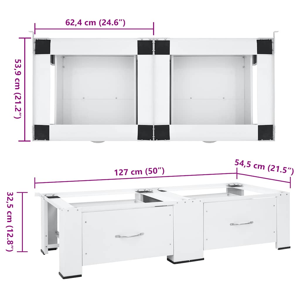 Double Washing and Drying Machine stand with Drawers White, White colour