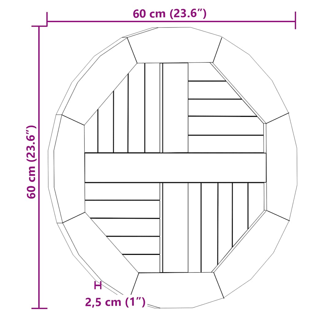 Round Teak Tabletop 60cm Solid Wood | Simpledeals