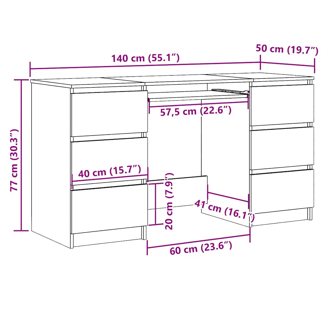White Writing Desk 6 Drawers 140cm | Simpledeals