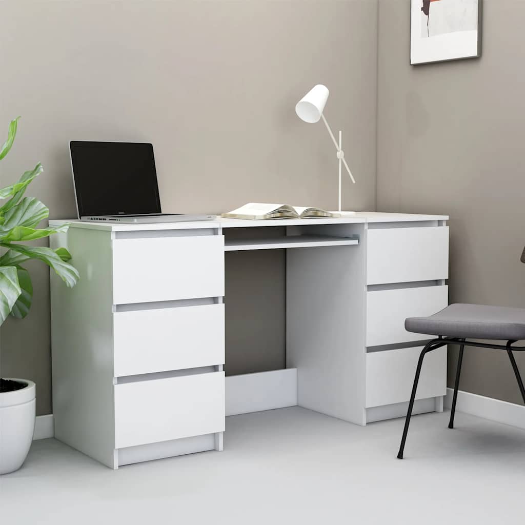 White Writing Desk 6 Drawers 140cm | Simpledeals