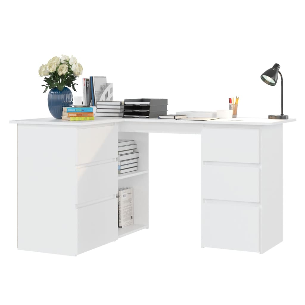 Corner Desk White Storage Drawers Shelves | Simpledeals
