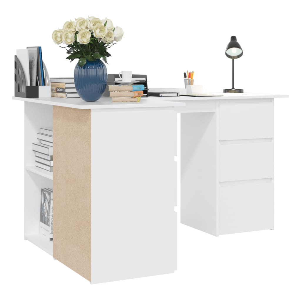 Corner Desk White Storage Drawers Shelves | Simpledeals