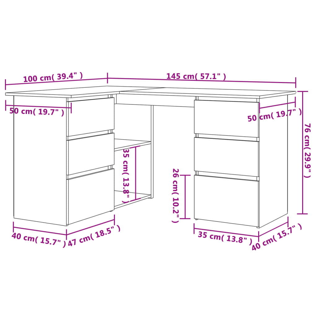 Corner Desk White Storage Drawers Shelves | Simpledeals