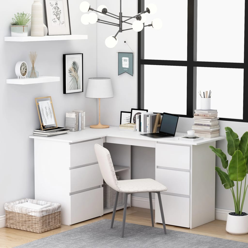 Corner Desk White Storage Drawers Shelves | Simpledeals