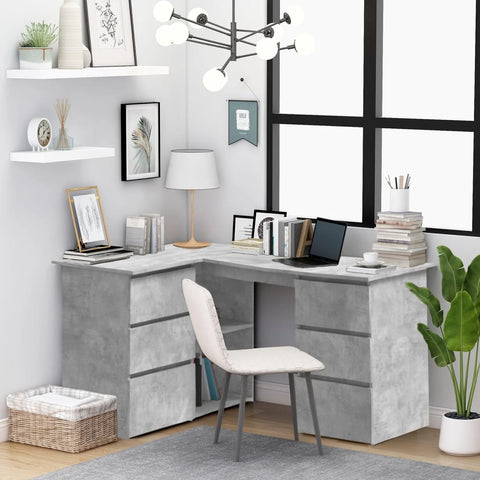 Corner Desk Concrete Grey Chipboard