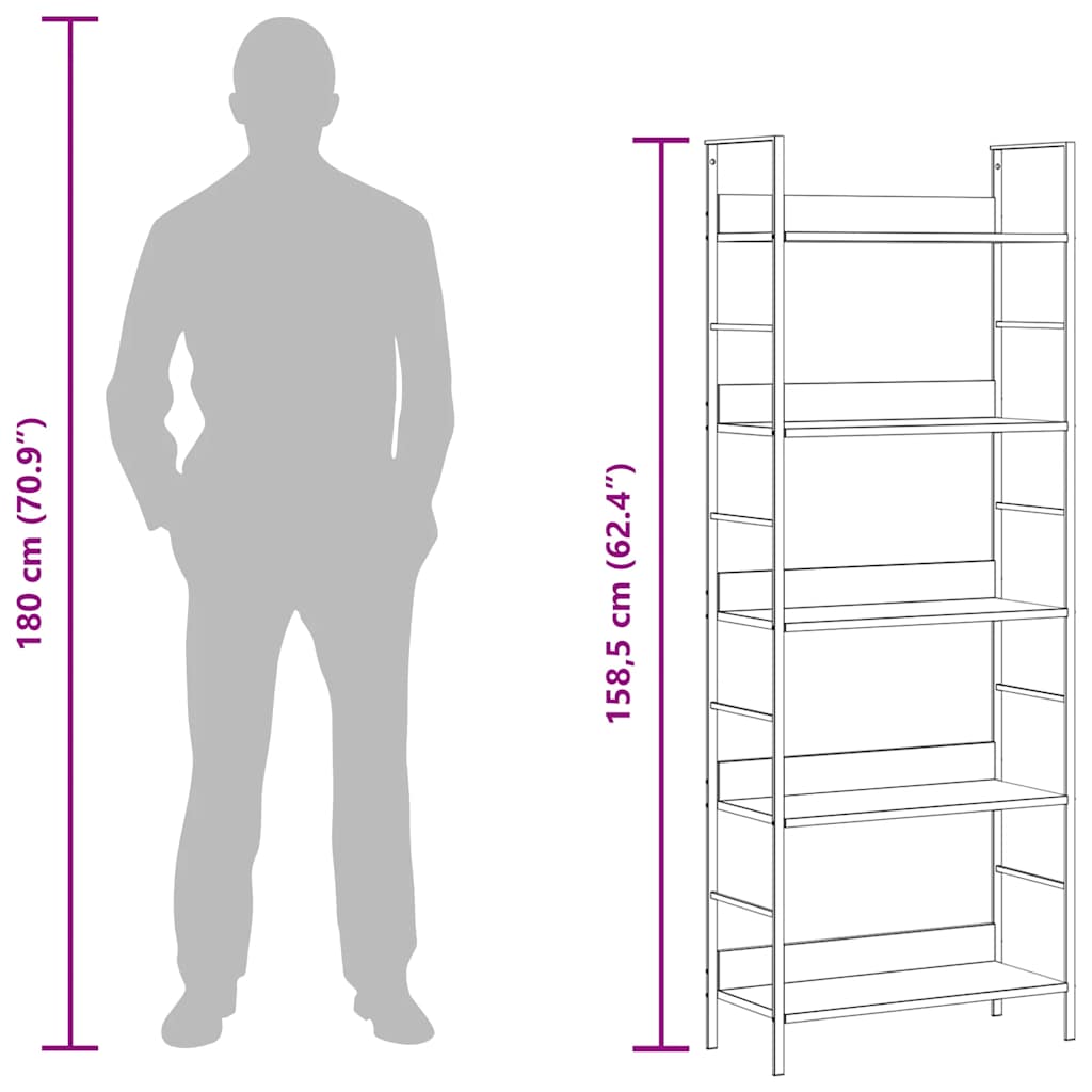 5-Tier Bookshelf Oak 158cm Engineered Wood | Simpledeals