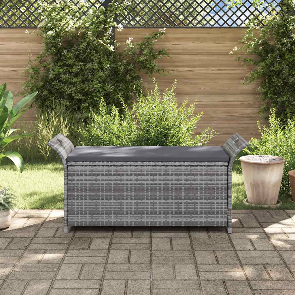Outdoor Storage Bench Grey Poly Rattan 138cm | Simpledeals