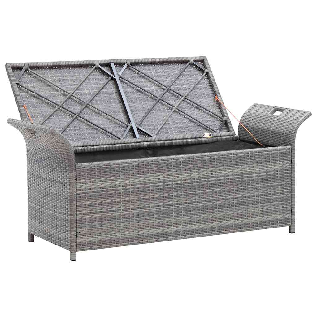 Outdoor Storage Bench Grey Poly Rattan 138cm | Simpledeals