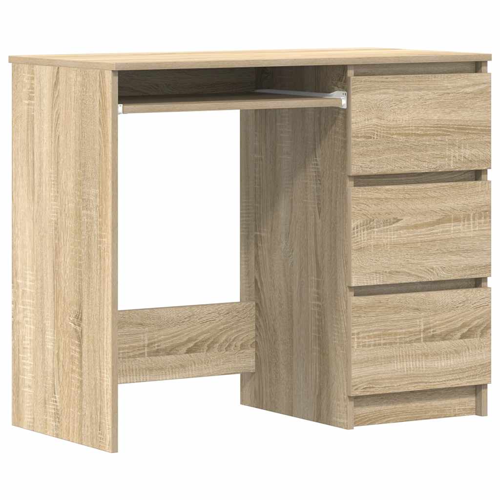 Sonoma Oak Desk 3 Drawers 90cm Engineered Wood | Simpledeals
