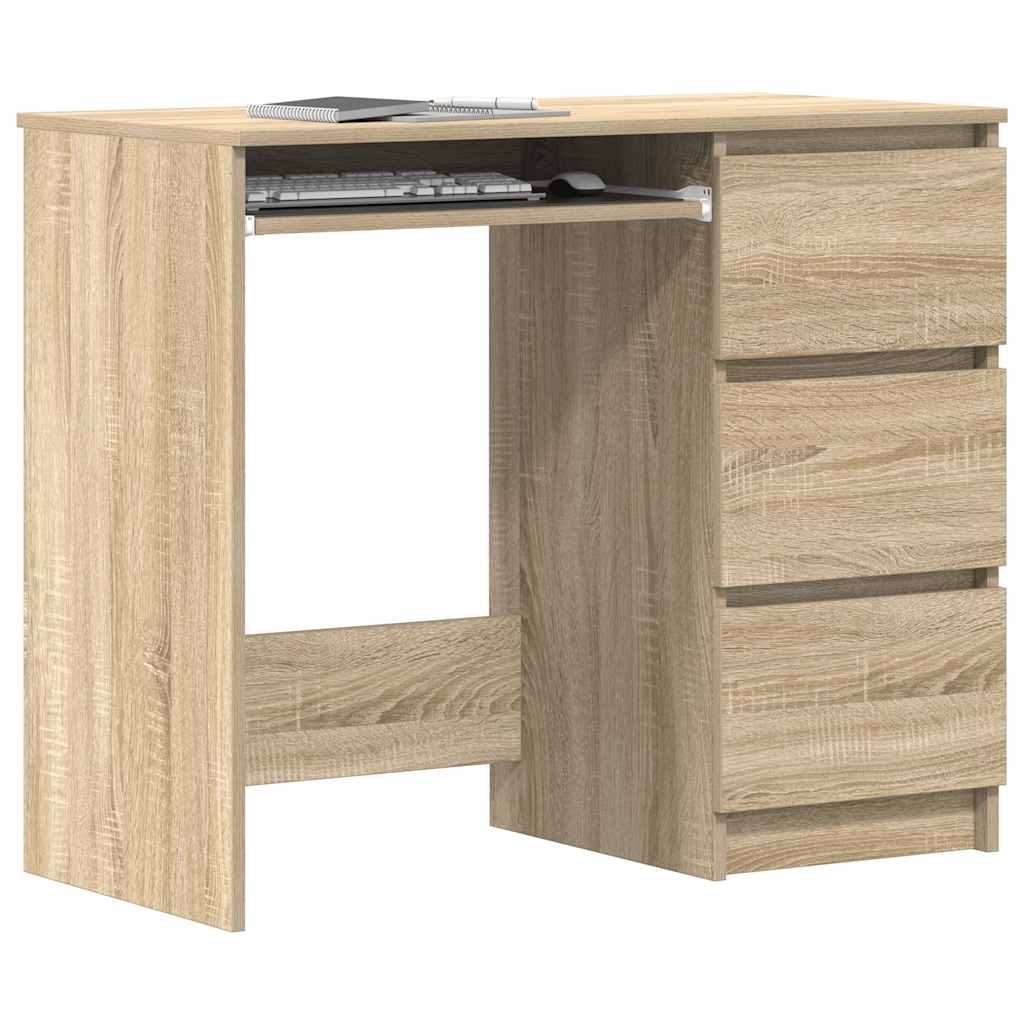 Sonoma Oak Desk 3 Drawers 90cm Engineered Wood | Simpledeals