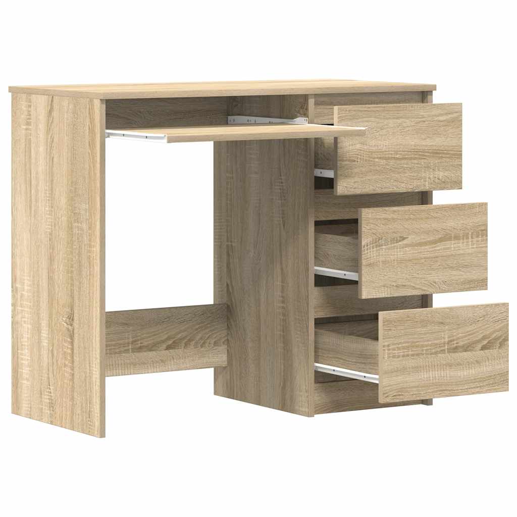 Sonoma Oak Desk 3 Drawers 90cm Engineered Wood | Simpledeals