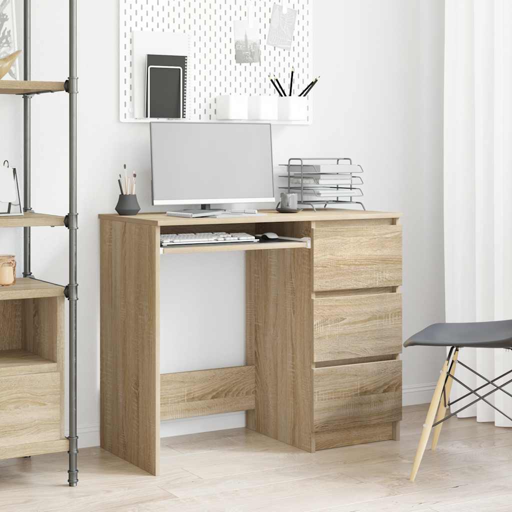 Sonoma Oak Desk 3 Drawers 90cm Engineered Wood | Simpledeals
