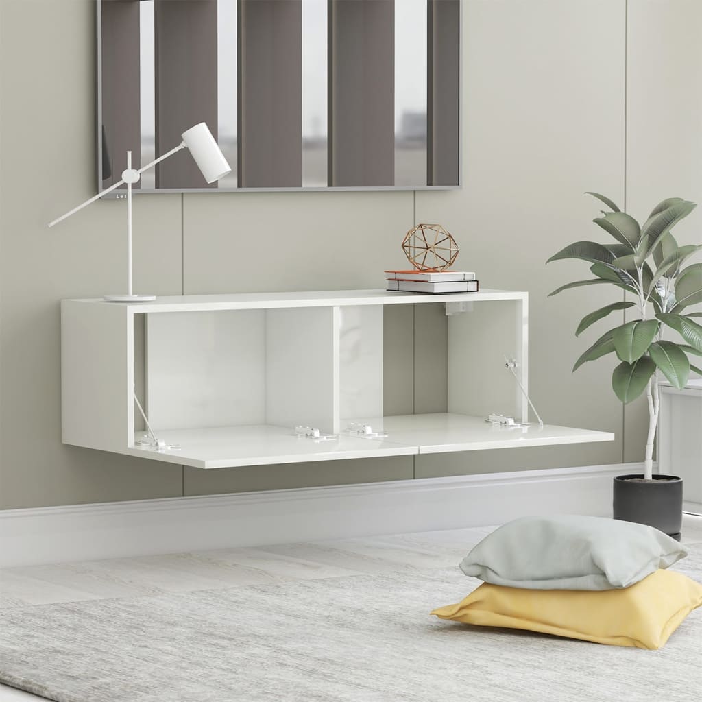 TV Cabinet High Gloss White Engineered Wood