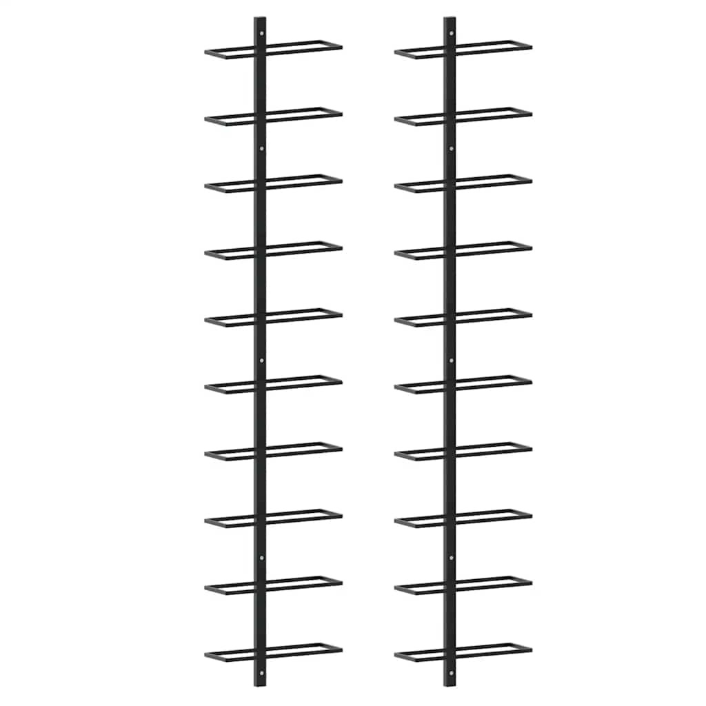 2 Pcs - Wall-mounted Wine Racks for 20 Bottles 2 pcs Black Metal