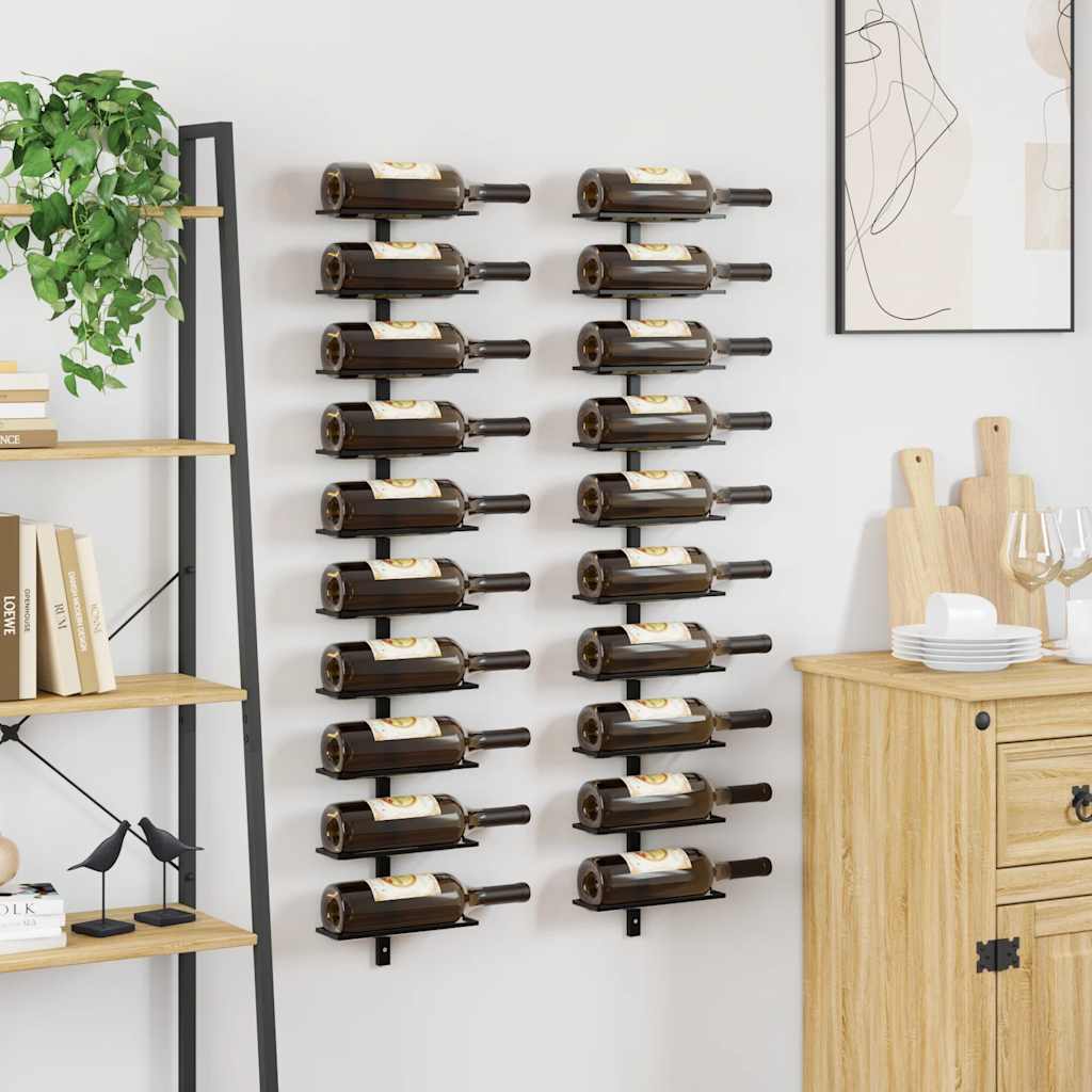 Wall-mounted Wine Racks for 20 Bottles 2 pcs Black Metal | Black colour