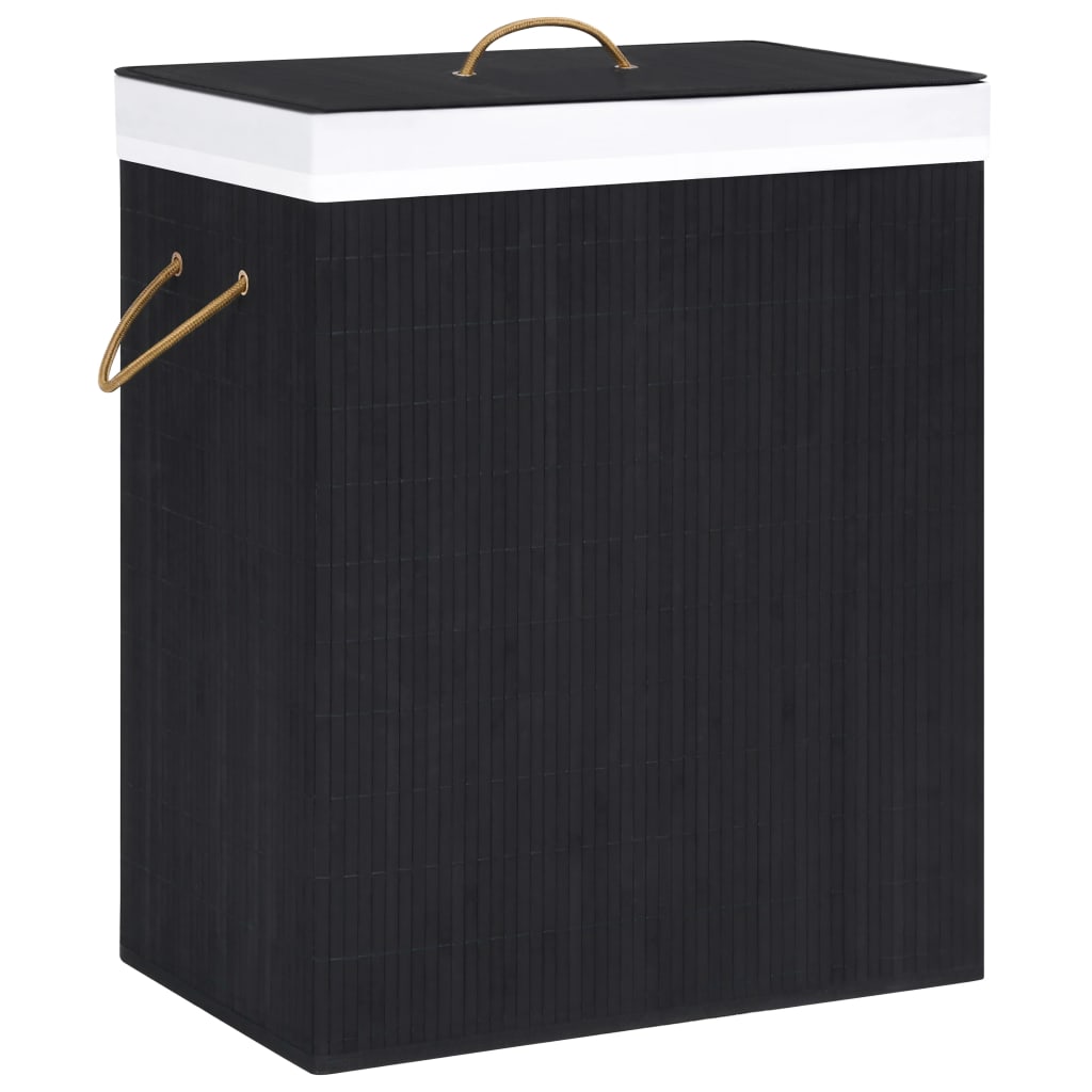 Bamboo Laundry Basket 2 Section 100L Black | Simpledeals