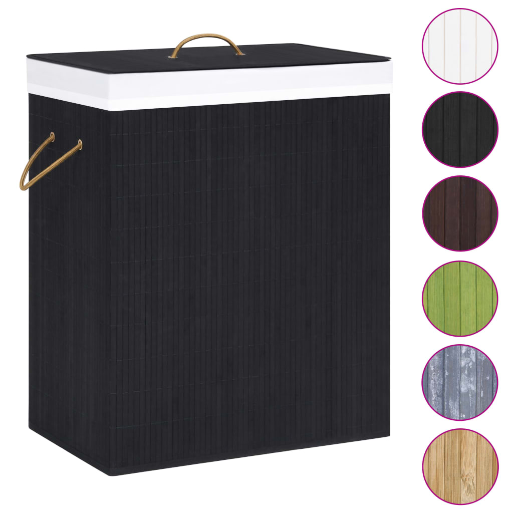Bamboo Laundry Basket 2 Section 100L Black | Simpledeals