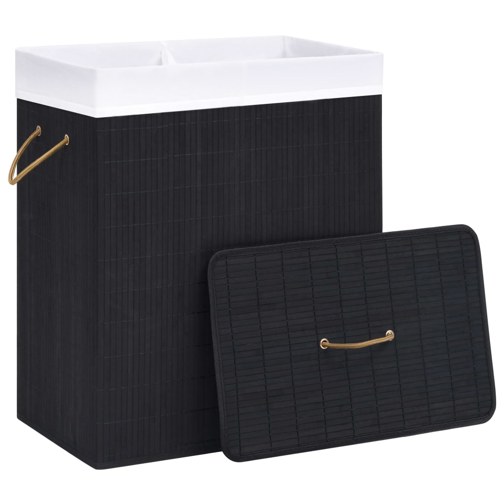 Bamboo Laundry Basket 2 Section 100L Black | Simpledeals