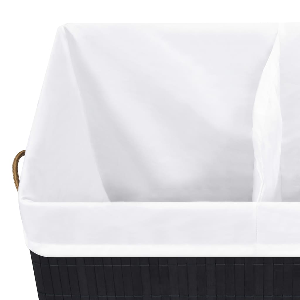 Bamboo Laundry Basket 2 Section 100L Black | Simpledeals