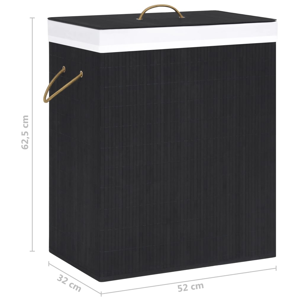 Bamboo Laundry Basket 2 Section 100L Black | Simpledeals