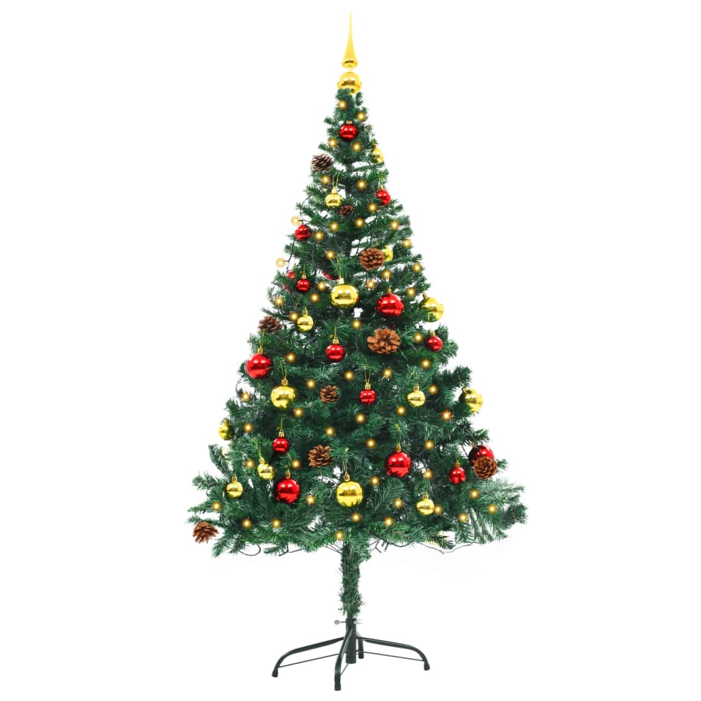 Artificial Christmas Tree with Baubles and LEDs Green 150 cm