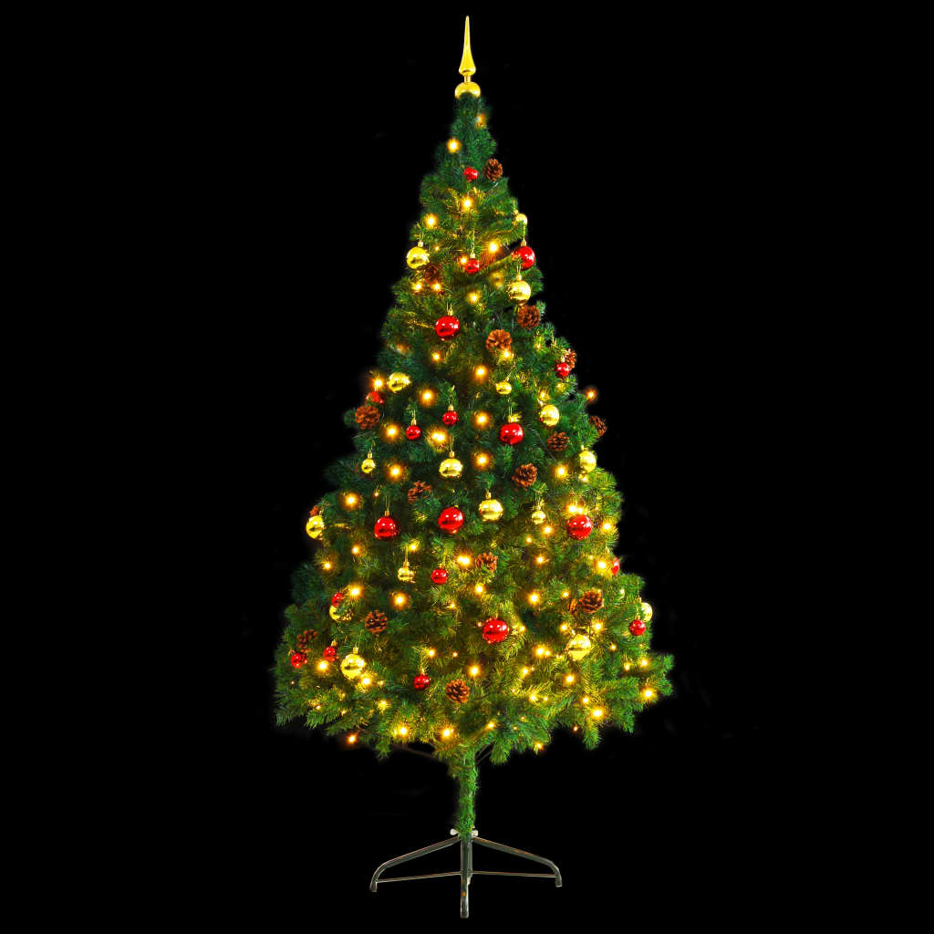 Artificial Christmas Tree with Baubles and LEDs Green 210 cm
