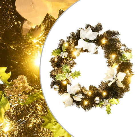 Christmas Wreath with LED Lights Black  PVC