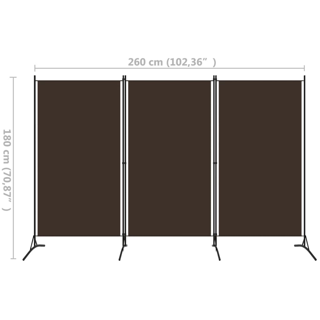 3-Panel Room Divider Brown Fabric