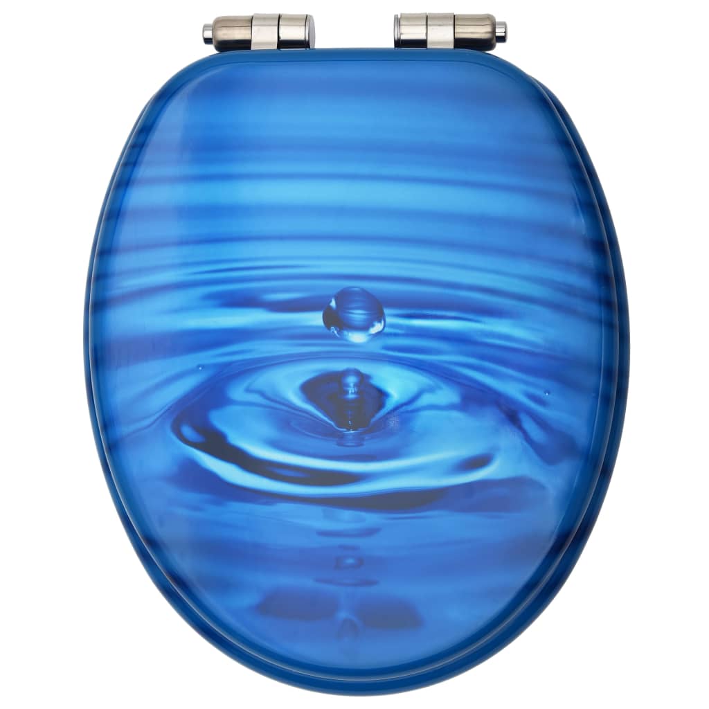 WC Toilet Seat with Soft Close Lid MDF Blue Water Drop Design
