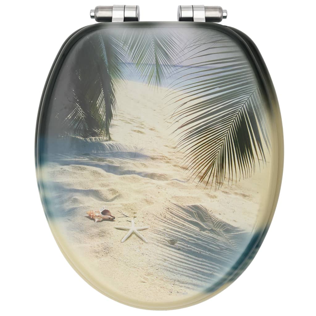 WC Toilet Seat with Soft Close Lid MDF Beach Design