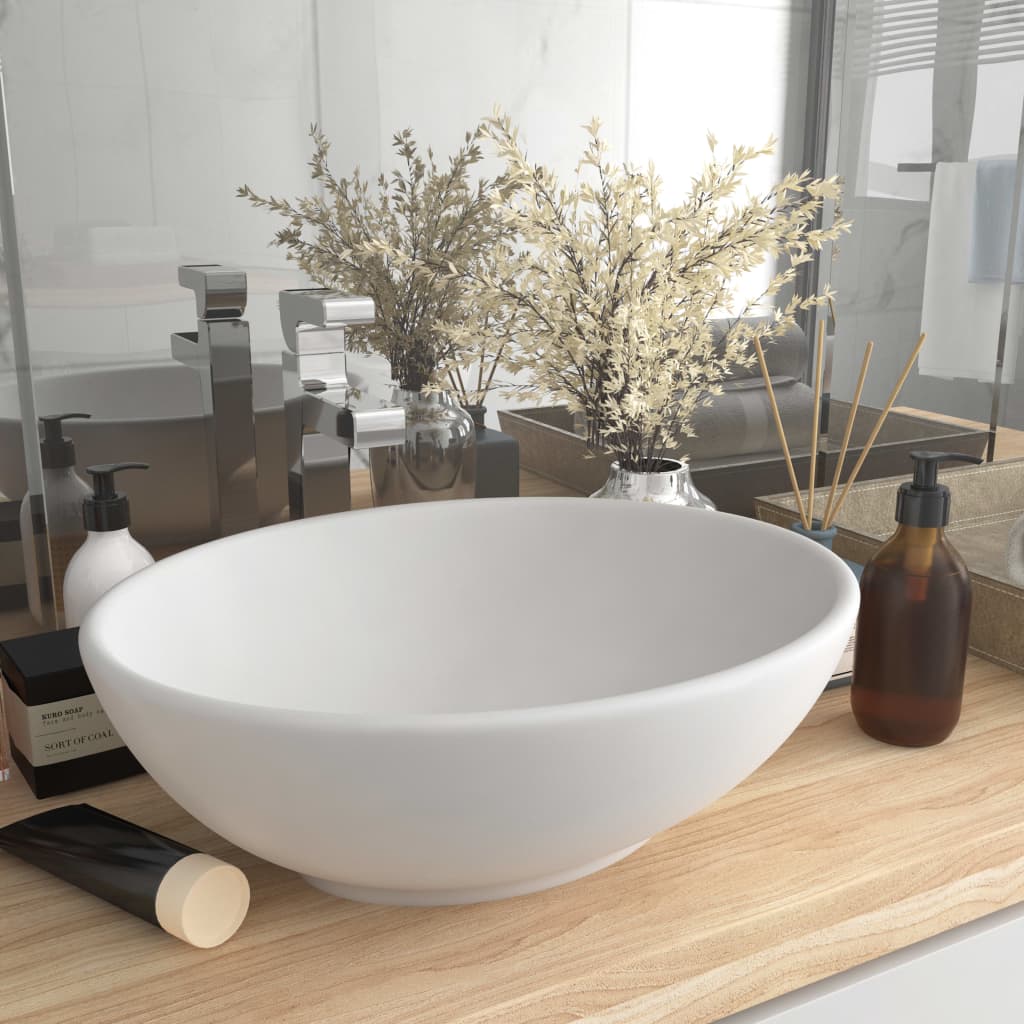 Oval Ceramic Basin Matt White Above Counter 40x33cm | Simpledeals