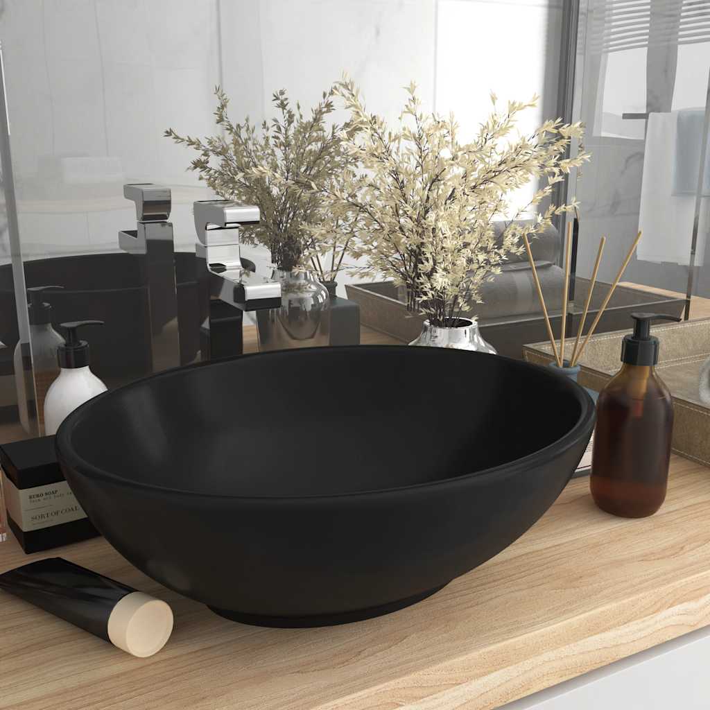 Matt Black Oval Ceramic Basin Above Counter | Simpledeals