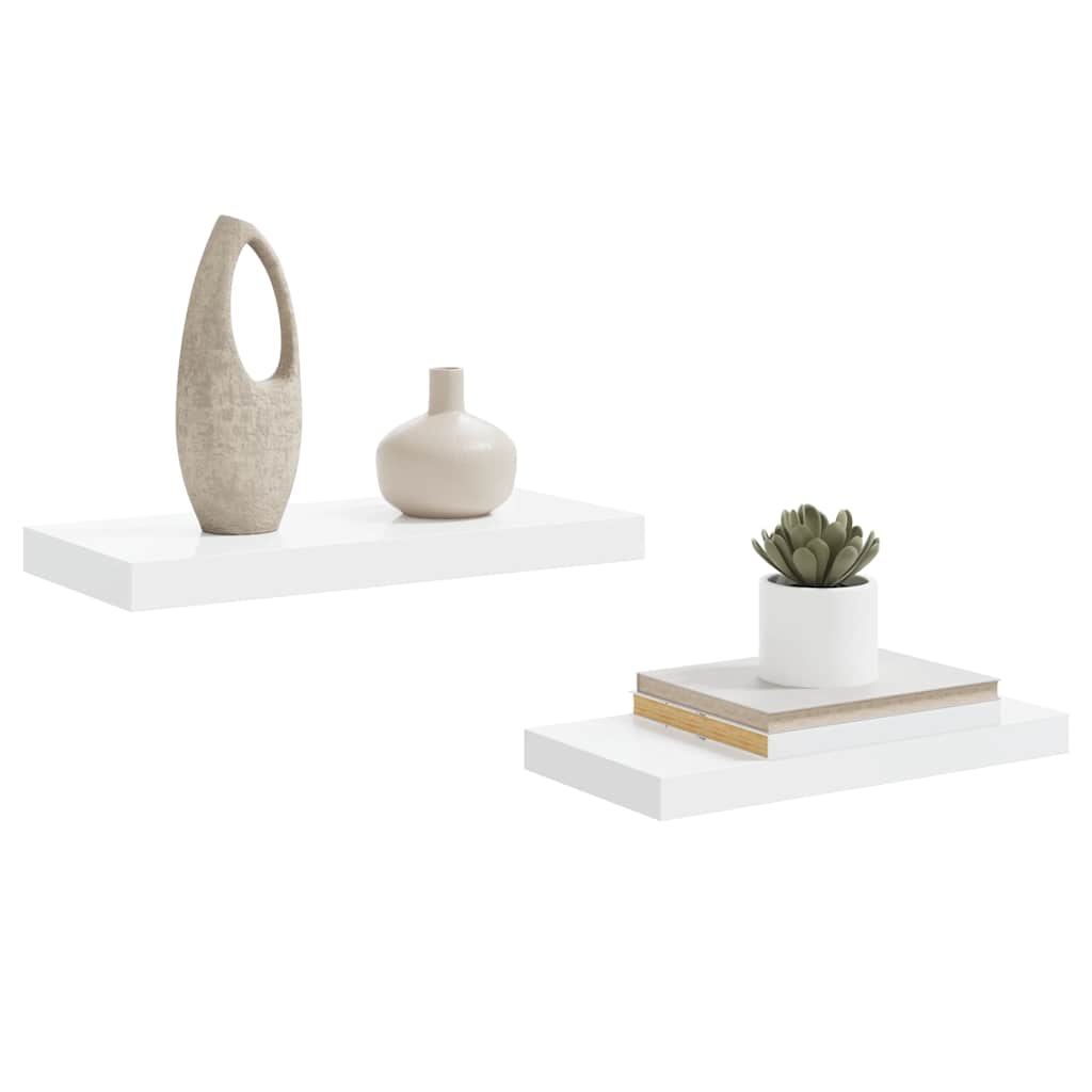 Floating Wall Shelves Set of 2 High Gloss White | Simpledeals