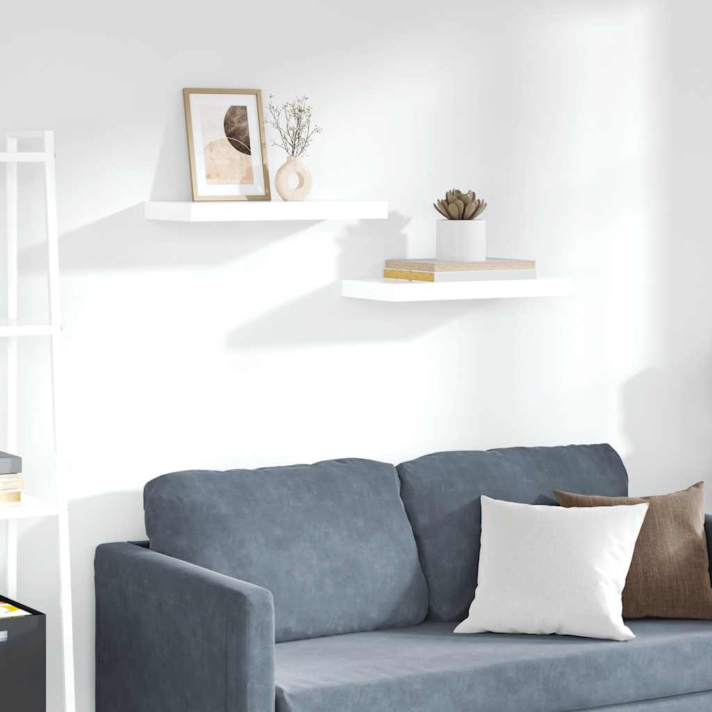 Floating Wall Shelves Set of 2 High Gloss White | Simpledeals