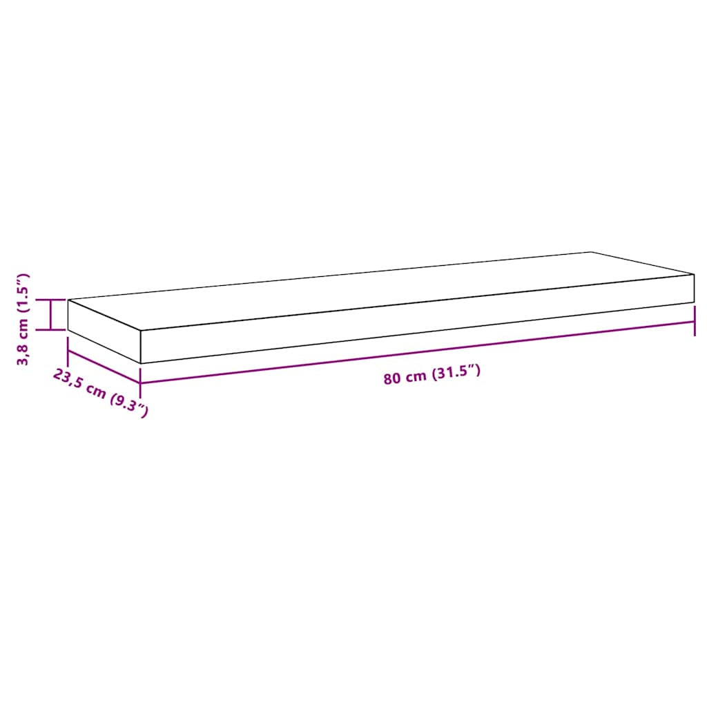 Floating Wall Shelves 80cm White MDF Set 2 | Simpledeals