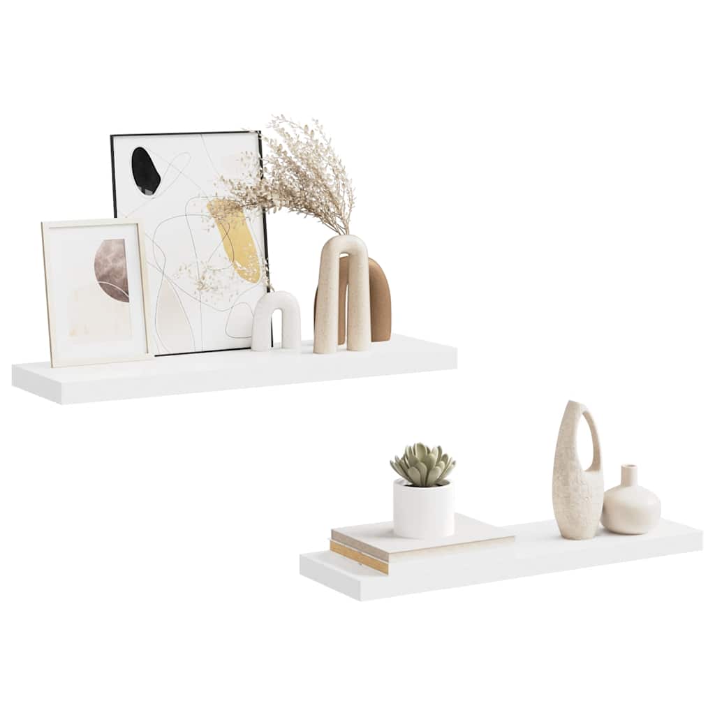Floating Wall Shelves 80cm White MDF Set 2 | Simpledeals