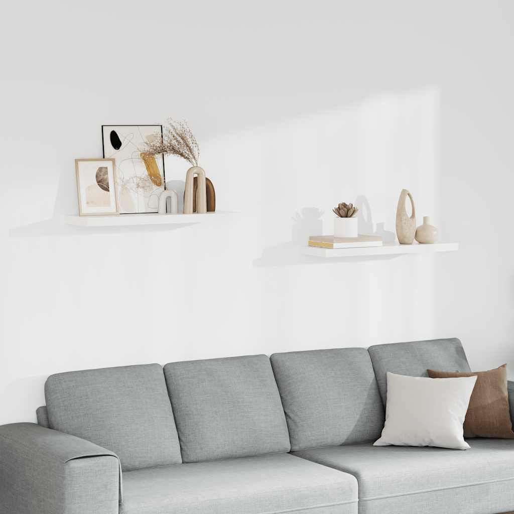 Floating Wall Shelves 80cm White MDF Set 2 | Simpledeals