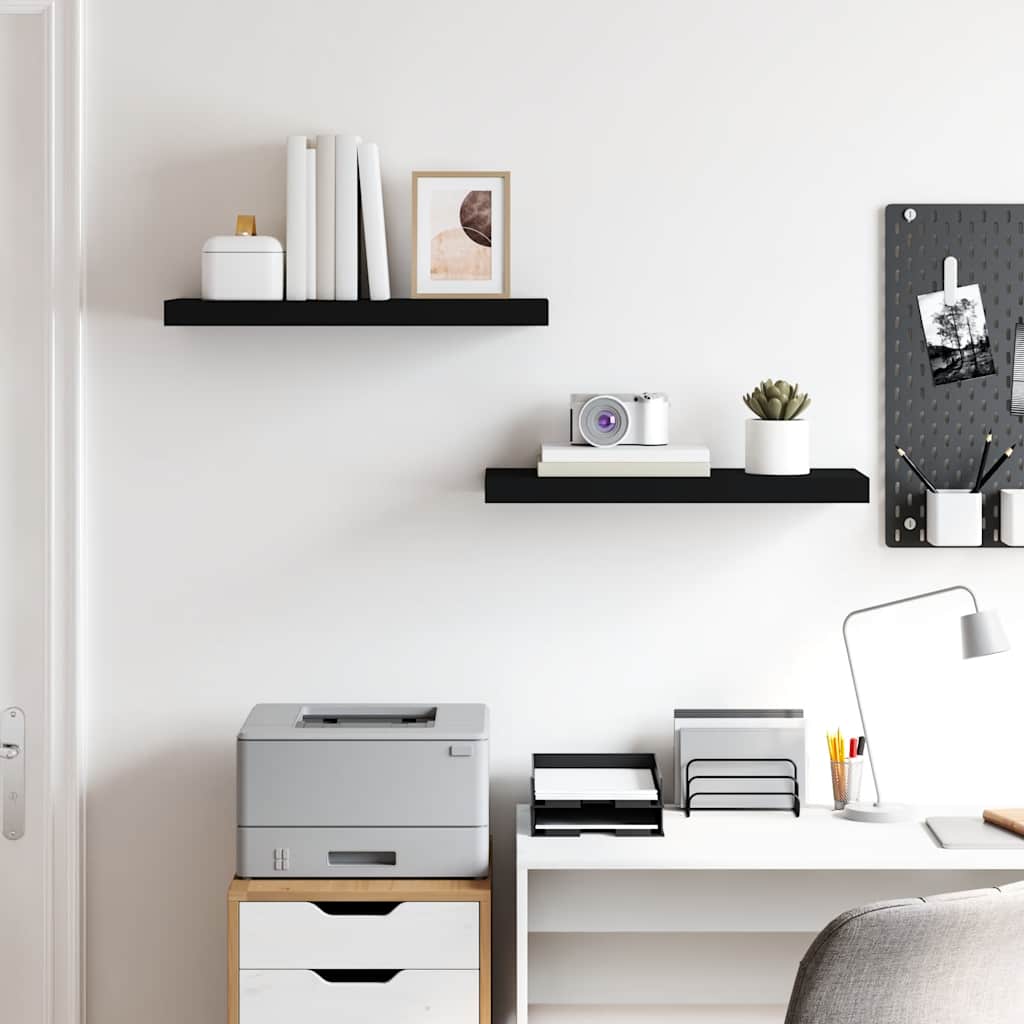 Floating Wall Shelves Set 2 Matte Black MDF | Simpledeals