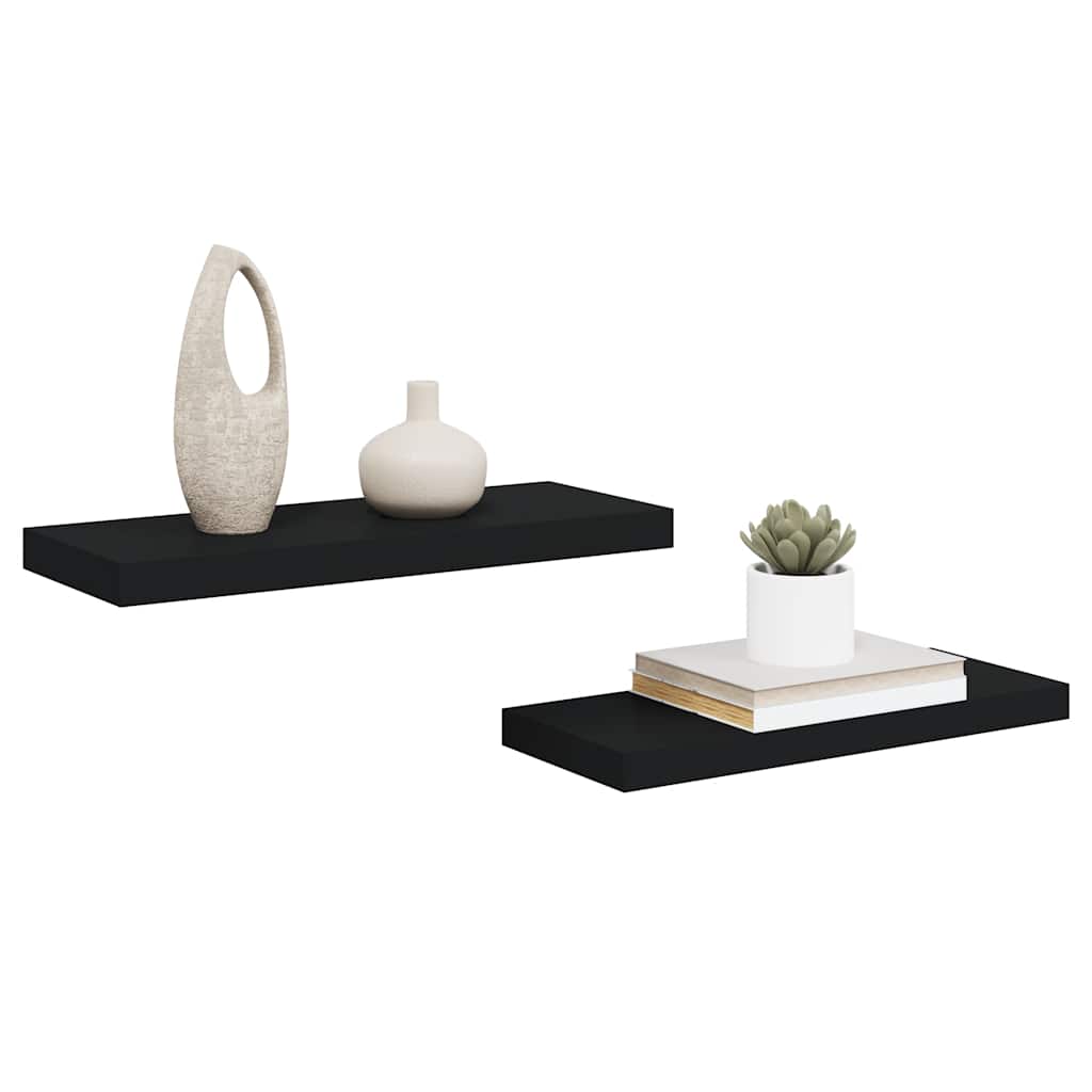 Floating Wall Shelves Set 2 Matte Black MDF | Simpledeals