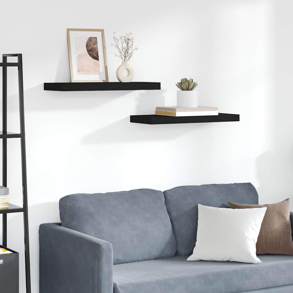 Floating Wall Shelves Set 2 Matte Black MDF | Simpledeals