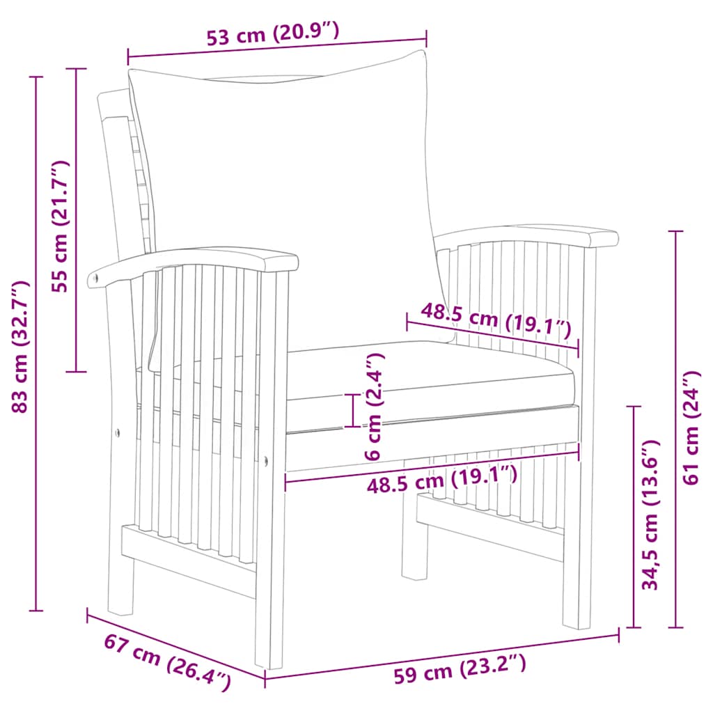 Acacia Wood Garden Chairs Cushions Set 2 | Simpledeals