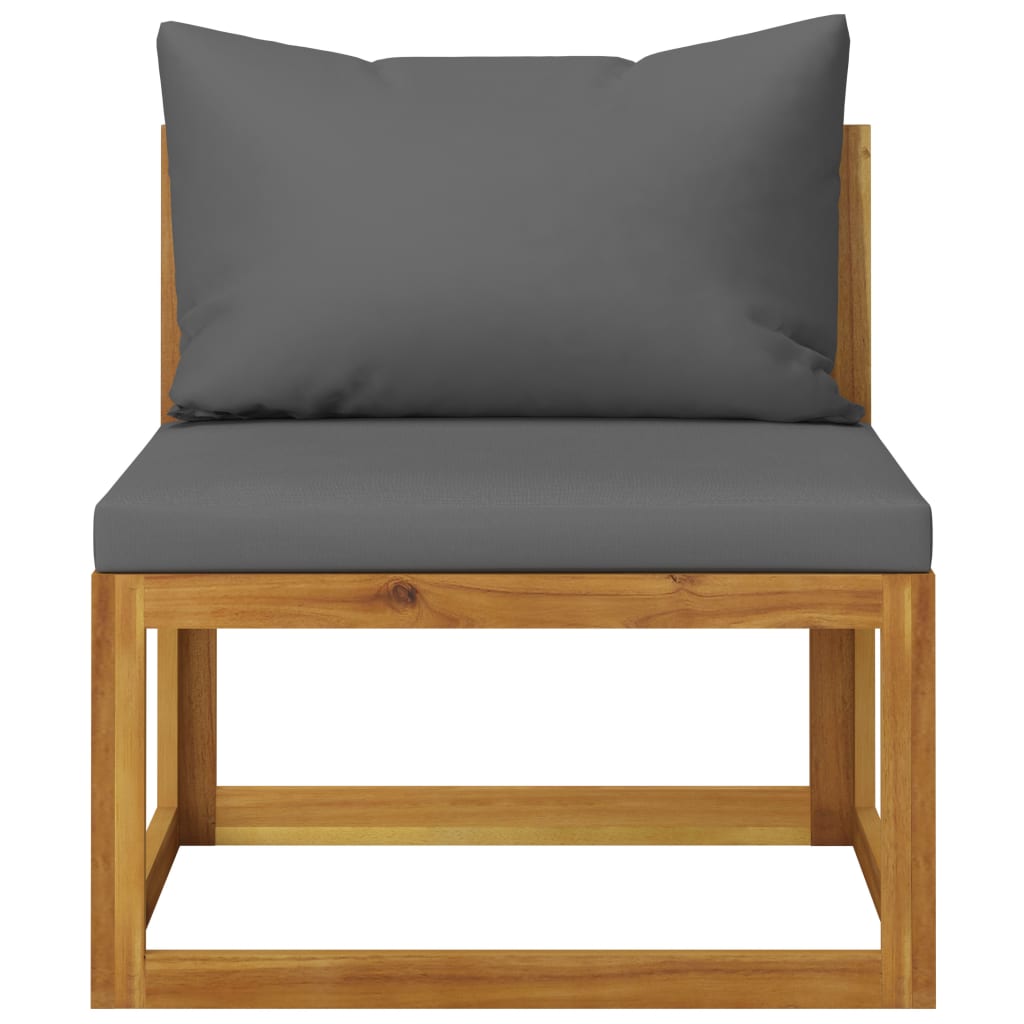 Sectional Middle Sofa & Dark Grey Cushion Solid Acacia Wood
