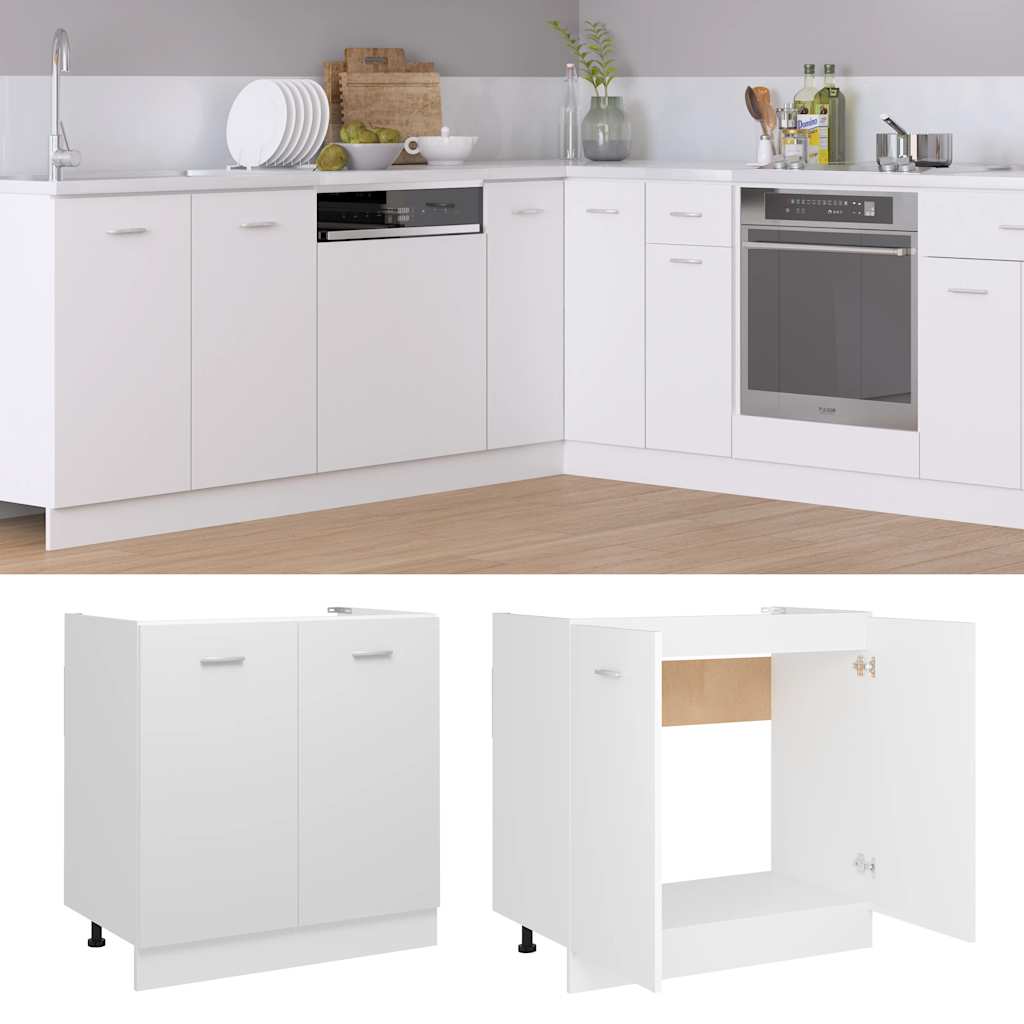 Kitchen Sink Cabinet White 80cm Engineered Wood | Simpledeals