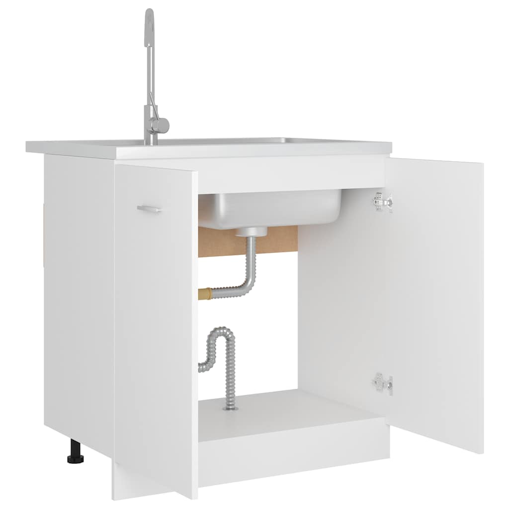 Kitchen Sink Cabinet White 80cm Engineered Wood | Simpledeals
