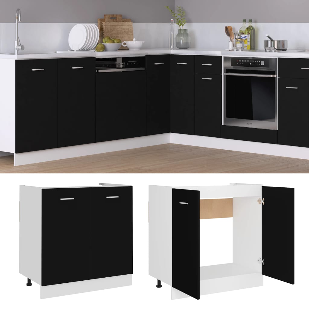 Black Under Sink Cabinet 80cm Kitchen Storage | Simpledeals