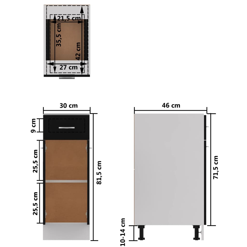 Stylish Drawer Bottom Cabinet Black - Engineered Wood